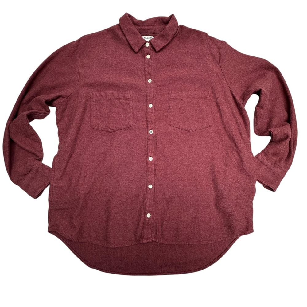 Madewell Shirt Womens Large Red Flannel Shacket Button Up Relaxed Side Pockets